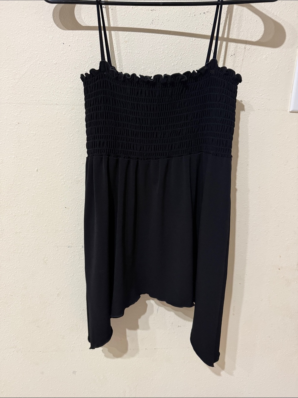 A. Byer Black Smocked Spaghetti-Strap Flowy Tank Top